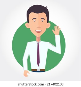 cheerful businessman waving hello - flat design vector 