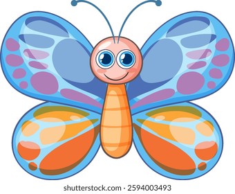 Cheerful butterfly with vibrant colors and friendly cartoon design style