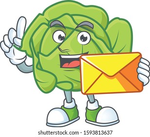 Cheerful a cabbage mascot cartoon with envelope