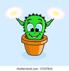 Cheerful cactus. A blossoming cactus. The vector image.