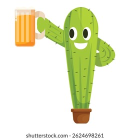 Cheerful cactus enjoys a refreshing mug of beer, celebrating in style