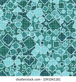 Cheerful camouflage from rounded squares, with a translucent additional pattern on top of the main one. Very fashionable seamless texture.