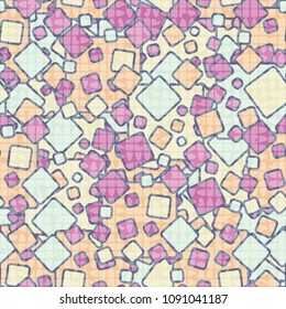 Cheerful camouflage from rounded squares, with a translucent additional pattern on top of the main one. Very fashionable seamless texture.