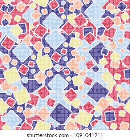 Cheerful camouflage from rounded squares, with a translucent additional pattern on top of the main one. Very fashionable seamless texture.