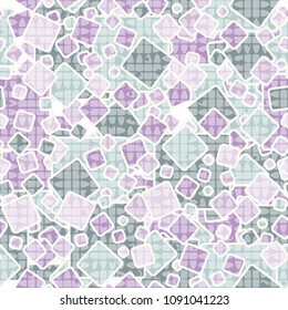 Cheerful camouflage from rounded squares, with a translucent additional pattern on top of the main one. Very fashionable seamless texture.