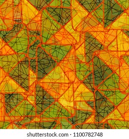 Cheerful camouflage. Seamless pattern. Color texture. Triangles and squares. Random network.
