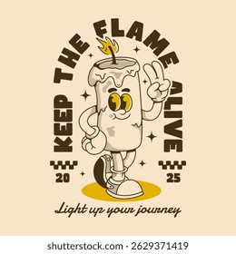 Cheerful candle mascot walking with positive slogan, perfect for t-shirt and poster designs
