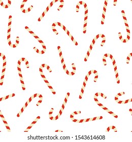 Cheerful candy cane background seamless pattern. Great for wallpaper, background, wrapping paper, fabric, packaging, greeting cards, invitations