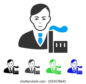 Cheerful Capitalist Oligarch vector pictogram. Vector illustration style is a flat iconic capitalist oligarch symbol with grey, black, blue, green color variants. Human face has glad emotion.