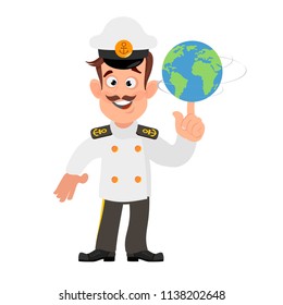 Cheerful captain in cartoon style. A template for a poster.