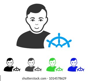 Cheerful Captain vector icon. Vector illustration style is a flat iconic captain symbol with grey, black, blue, green color versions. Human face has joyful emotion.