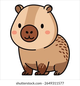 Cheerful capybara character illustration in cartoon style. Cute isolated animal graphic ideal for kids themes and nursery decor.