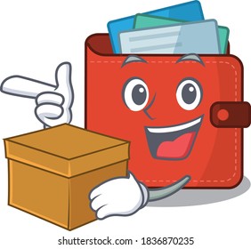A cheerful card wallet cartoon design concept having a box