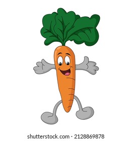 Cheerful Carrot Character Cartoon, Vector Illustration