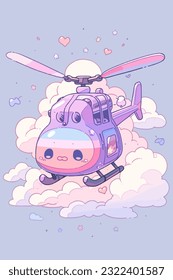 A cheerful cartoon army helicopter flying in the sky