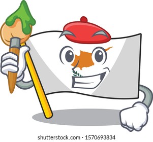 Cheerful cartoon Artist of flag cyprus with brush in his hand