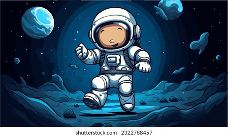 A cheerful cartoon astronaut exploring the moon s surface