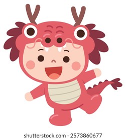 Cheerful Cartoon Baby Character in Dragon costume