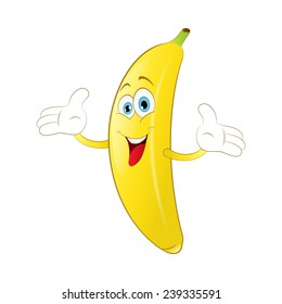 Cheerful Cartoon banana on a white background