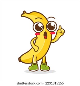 Cheerful Cartoon banana raising his hand