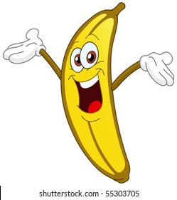 Cheerful Cartoon Banana Raising His Hand