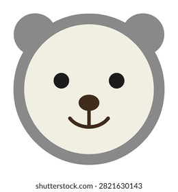 A cheerful cartoon bear face with a warm smile and endearing expression isolated on white