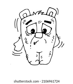 Cheerful cartoon bear. Funny cute animal. Outline sketch. Hand drawing is isolated on a white background. Vector.
