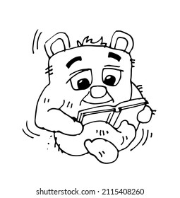 Cheerful cartoon bear. Funny cute animal. Outline sketch. Hand drawing is isolated on a white background. Vector.
