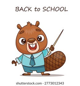 A cheerful cartoon beaver is all set to teach and inspire, making it ideal for various backtoschool themes