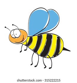 cheerful cartoon bee flying on a white background