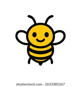 Cheerful cartoon bee illustration with a round yellow face, black stripes, and antennae, perfect for children's books, educational materials, and branding. This simple and charming design is ideal for