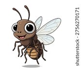 A cheerful cartoon bee with large eyes and a happy expression, perfect for educational or marketing materials related to nature, insects, or children