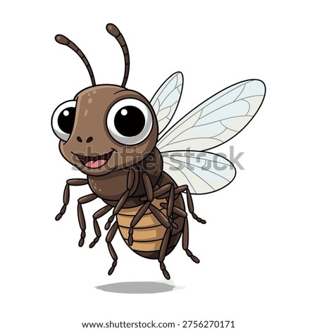 A cheerful cartoon bee with large eyes and a happy expression, perfect for educational or marketing materials related to nature, insects, or children's content.