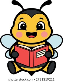 Fröhliche Cartoon Biene Lesen eines Buches - Bildungs Maskottchen Illustration