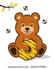 cheerful cartoon beehive with a smiling face and rosy cheeks