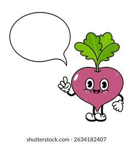 Cheerful cartoon Beetroot gesturing peace sign, holding blank speech bubble ready for personalized message