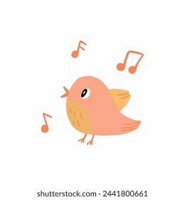 Cheerful Cartoon Bird Singing a Melody With Musical Notes Around
