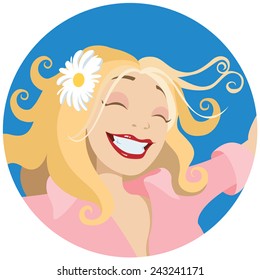 Cheerful Cartoon Blonde Girl - Vector Illustration