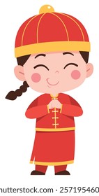 Cheerful Cartoon Boy Character in Chinese suit
