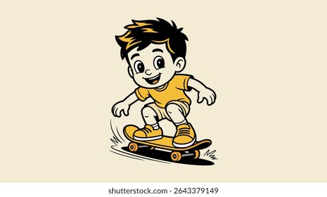 Um Garoto Animado Alegre É Retratado Andando De Skate Em Uma Pose Dinâmica.