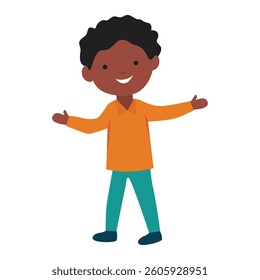 Cheerful Cartoon Boy with Open Arms