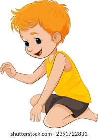 Un animado niño de caricatura sentado con una sonrisa