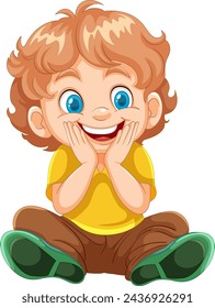 Cheerful cartoon boy sitting with a joyful expression