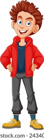 Cheerful cartoon boy standing with hands in pockets