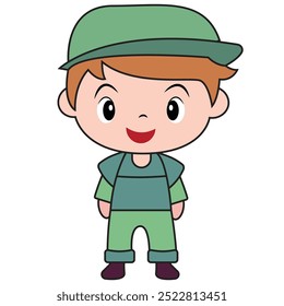 A cheerful cartoon boy wearing a green outfit and cap, designed for children's illustrations.