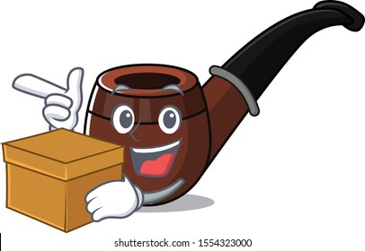 cheerful cartoon the of with bring box smoke pipe