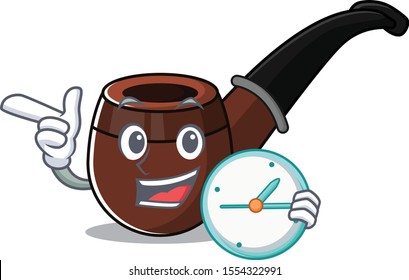 cheerful cartoon the of with bring clock smoke pipe