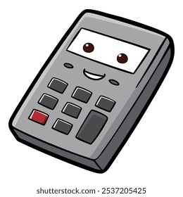 A cheerful cartoon calculator with a big smile and friendly eyes. This fun and playful illustration is perfect for educational materials, kids' projects, or anything that needs a touch of whimsy.