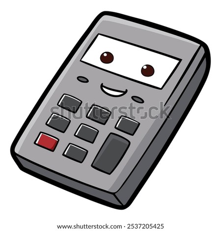 A cheerful cartoon calculator with a big smile and friendly eyes. This fun and playful illustration is perfect for educational materials, kids' projects, or anything that needs a touch of whimsy.