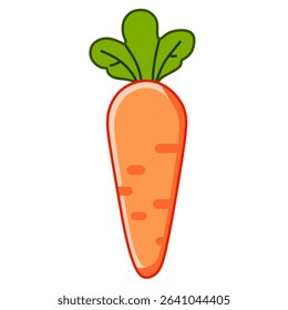 A cheerful cartoon carrot with bright orange body and leafy green top. Perfect for kids' learning, food apps, or cute healthy lifestyle themes.